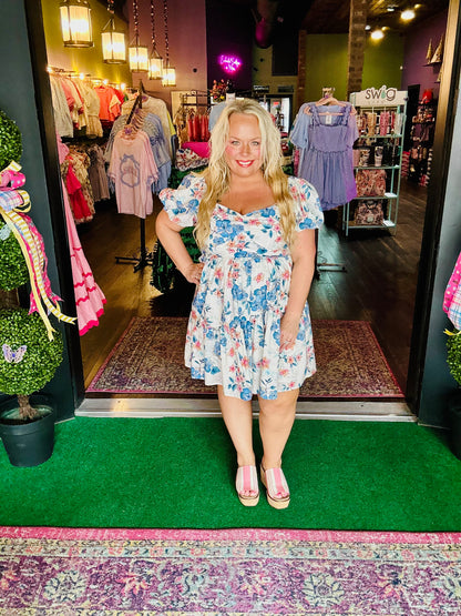 Floral Puff Sleeve Tiered Mini Dress