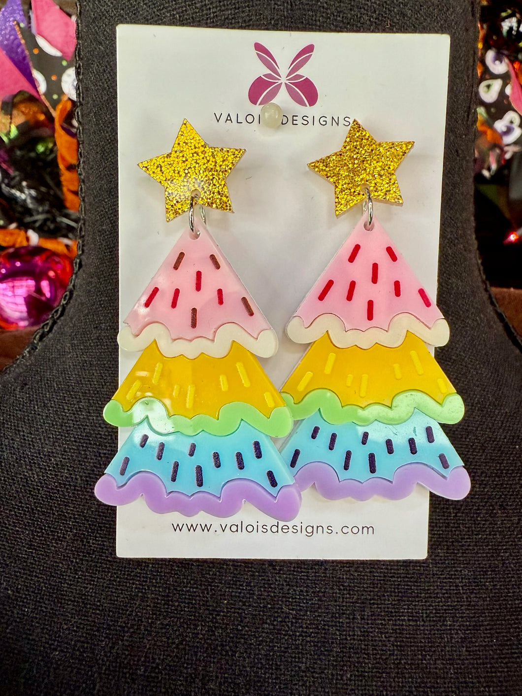 Rainbow Christmas Tree Earrings