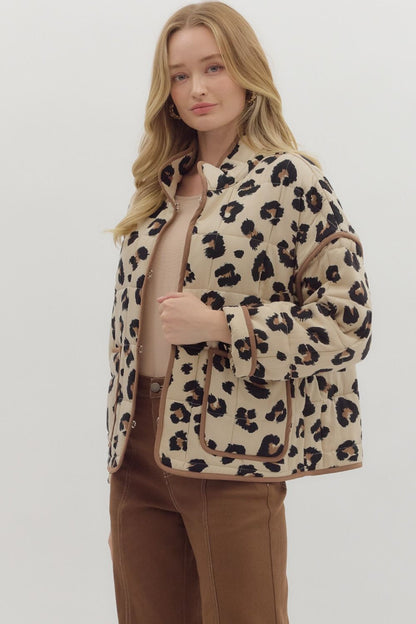 Leopard Print Quilted Coat