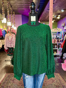 Hunter Green Glittery Knit Top