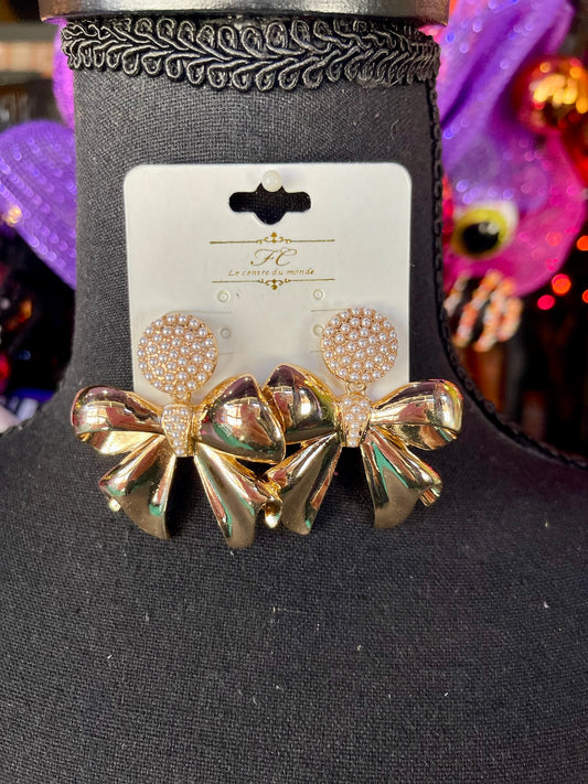 Pearl Studded Bow Drop earrings