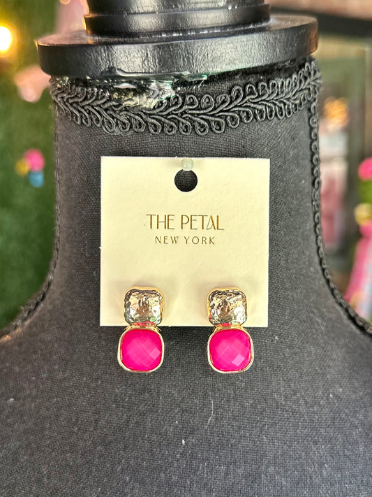Fuchsia Epoxy Stone Link Stud Earrings