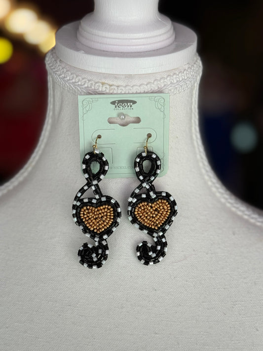 Music treble clef beaded earrings
