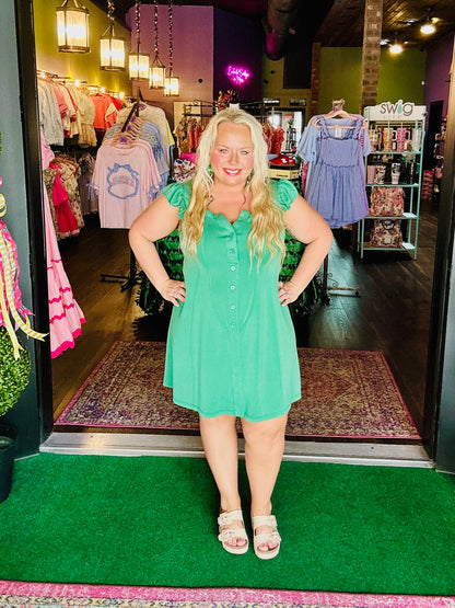 Green Luxeknit Button-Down Mini Dress