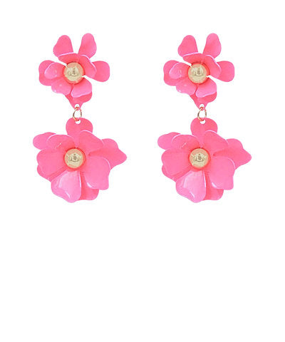 Hot Pink Double Flower Earrings