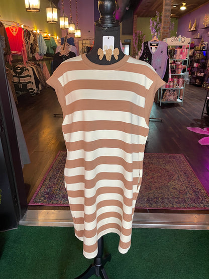 Tan & White Striped Dress