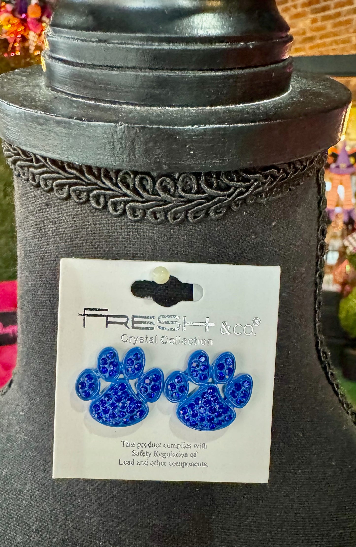Blue Rhinestone Paw Print Studs