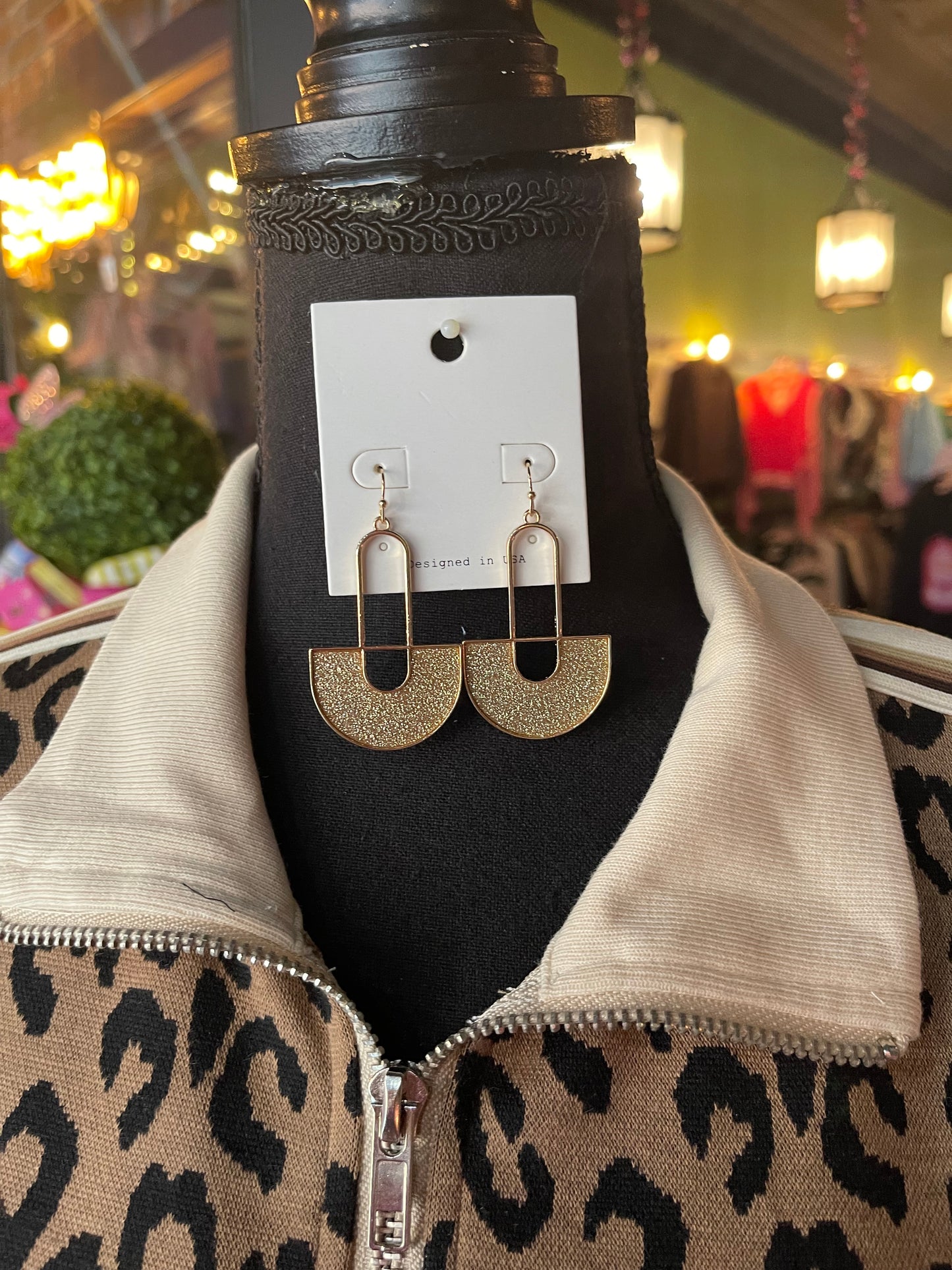 Gold Glitter Metallic Drop Earrings