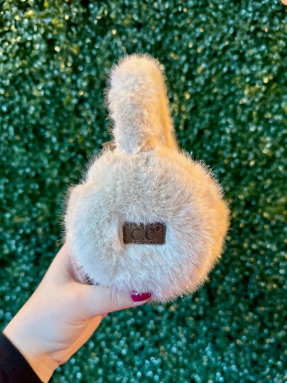 CC Beige Glitter Faux Fur Earmuffs