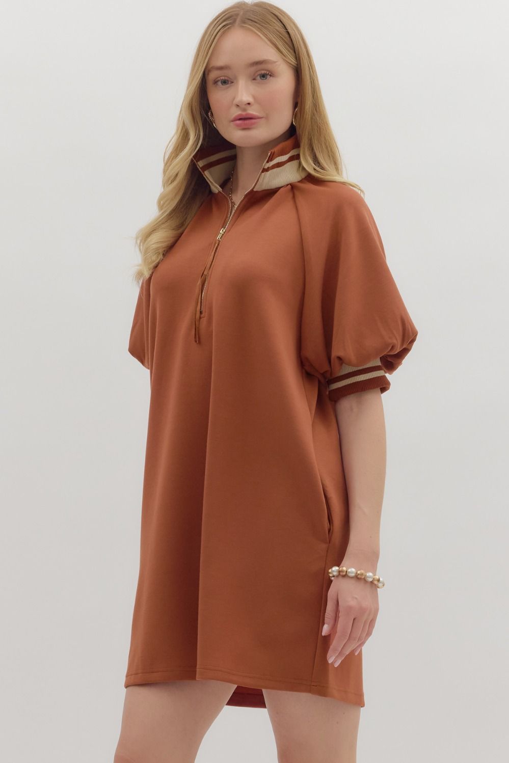 Clay Bubble Sleeve Mini Dress