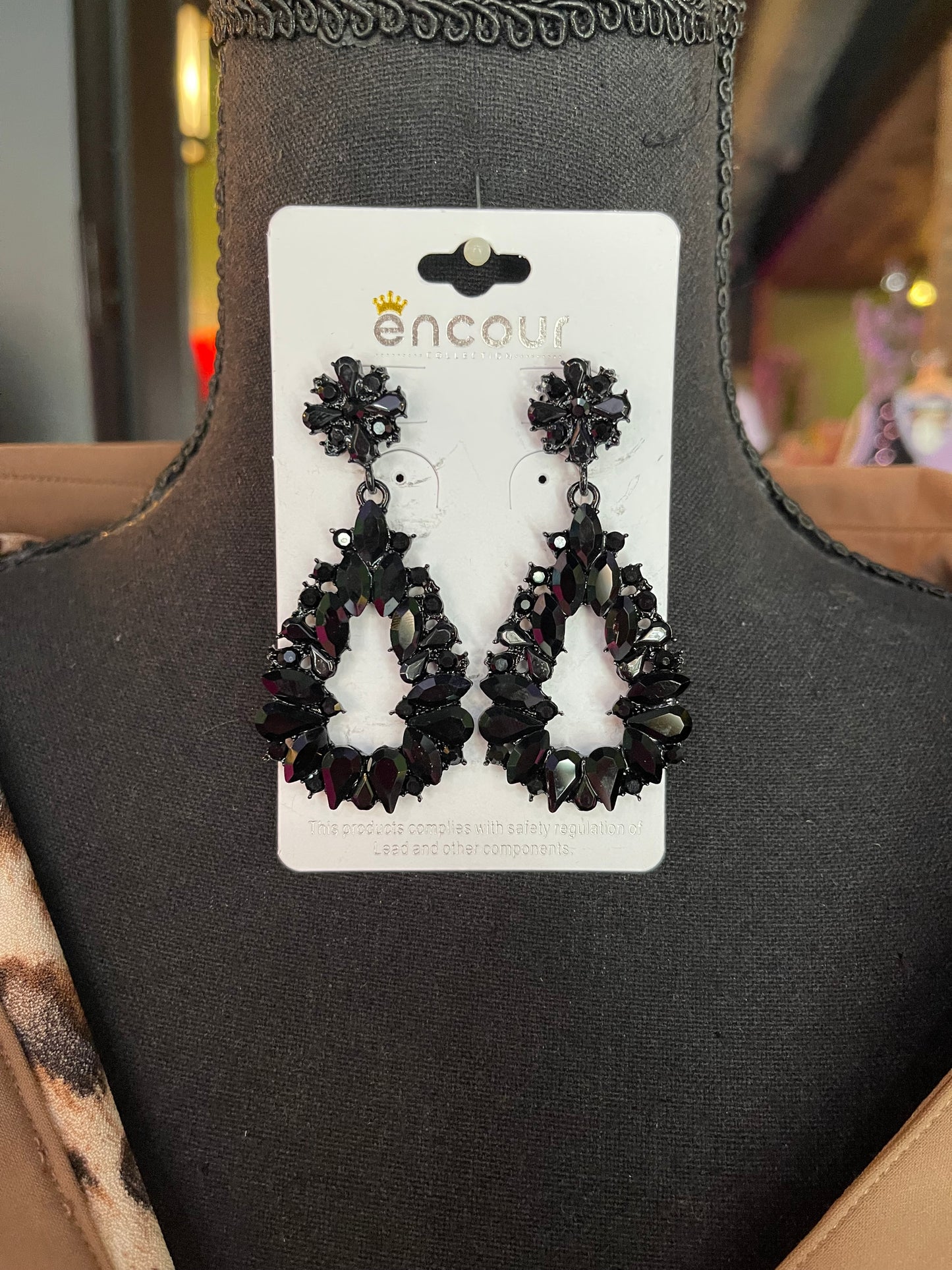 Black Jewel Marquise Teardrop Earrings