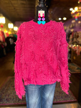 Load image into Gallery viewer, Fuchsia murre fringe Balloon sleeve knit sweater
