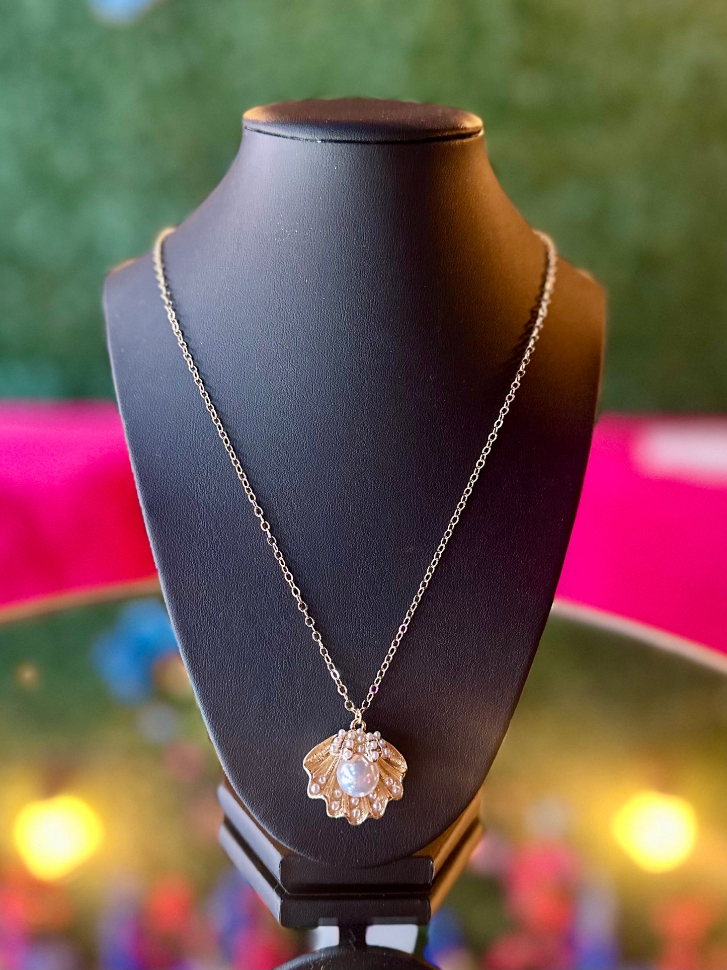 Pearl Embellished Clamshell Charm Necklace