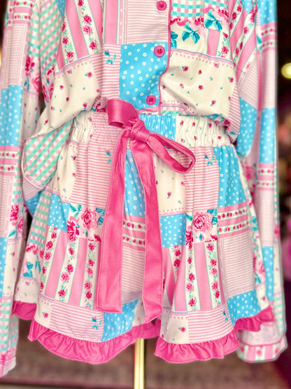 Pink Heirloom Patchwork Ruffle Pajama Set