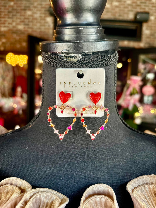 Jeweled Heart Drop Earrings