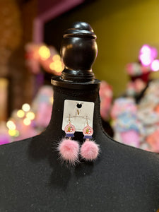 Pink Snow globe & Pompom earrings