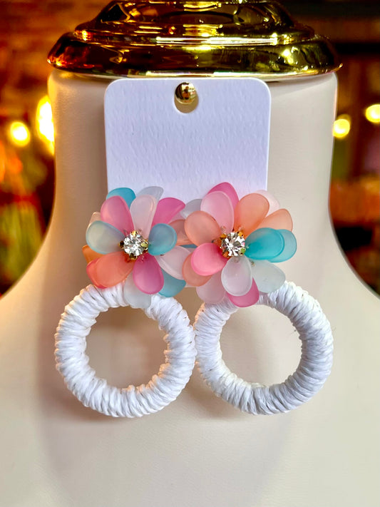 Flower & Raffia Hoop Drop Earrings