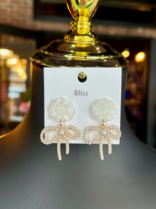 Flower & Pearl Ribbon Earrings