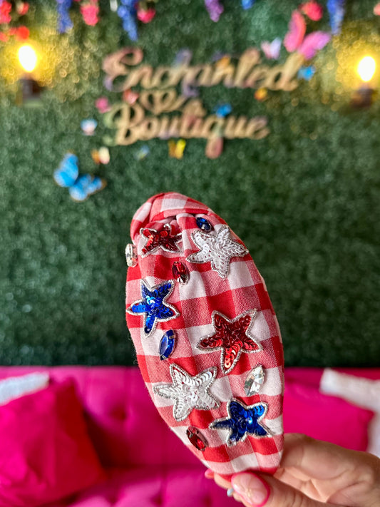 Patriotic Sequin Star Plaid Headband