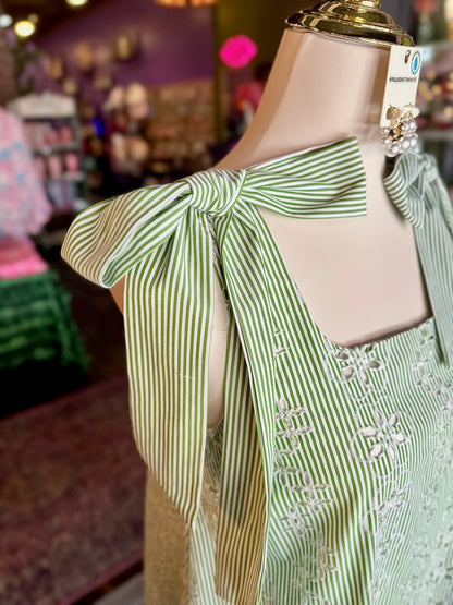 Kiwi Striped Eyelet Mini Dress