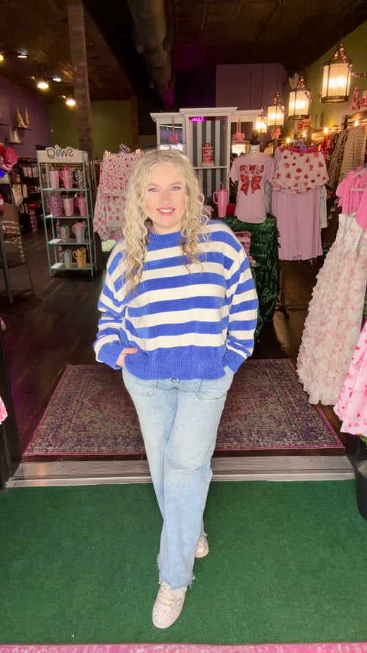 Cobalt Blue & White Striped Sweater