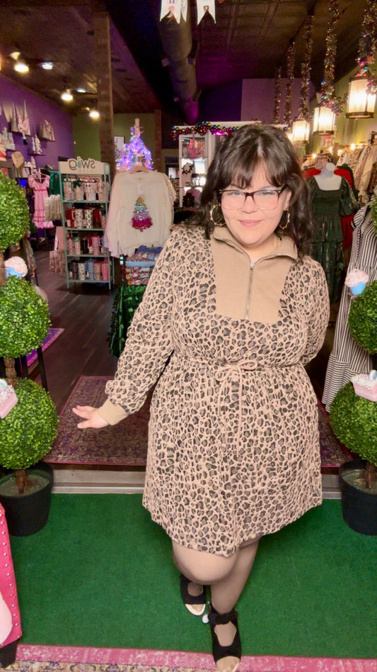 Mocha Leopard Long Sleeve Dress