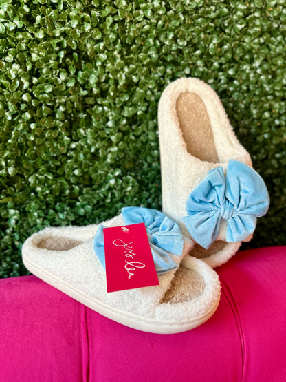 Open Toe Cozy Bow Slippers