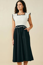 Load image into Gallery viewer, Black &amp; Cream Ruffled Midi Dress
