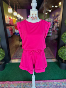 Fuchsia Short Sleeve Top & Shorts Set