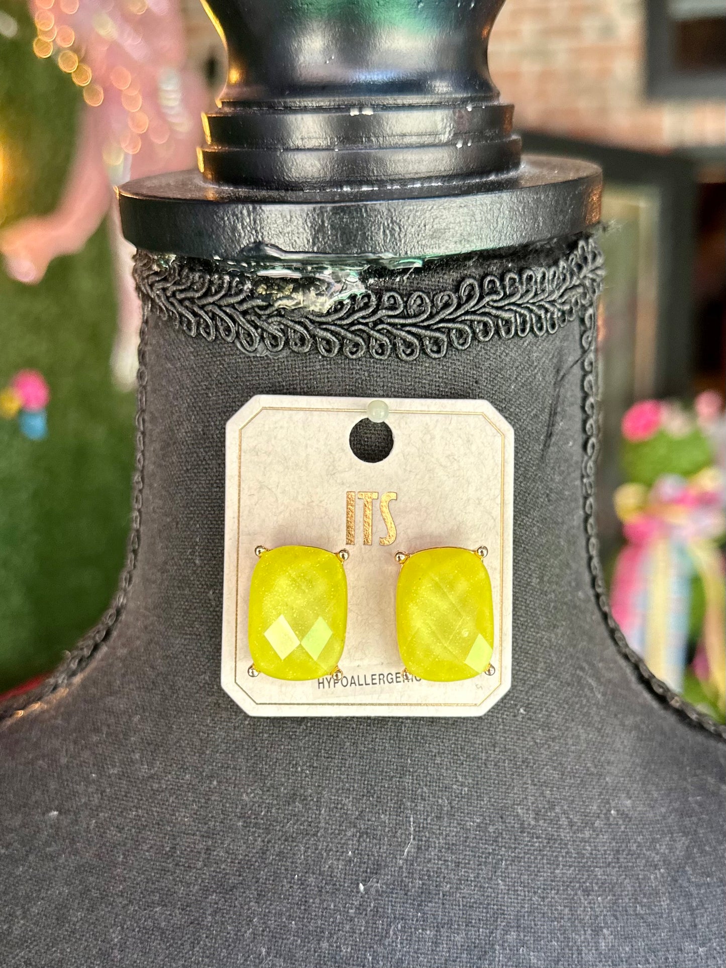 Yellow Glitter Oval Bead Stud Earrings