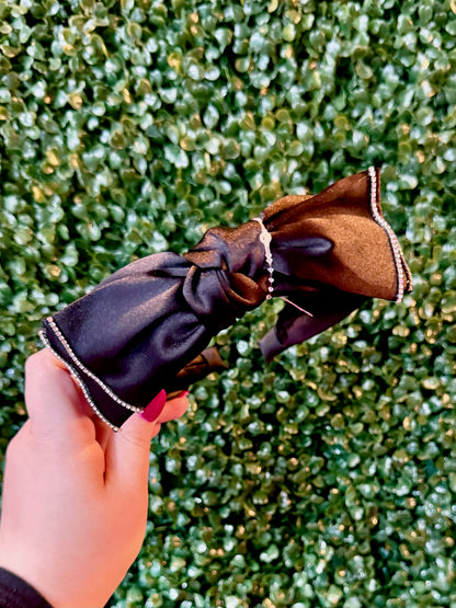 Rhinestone Edge Black Bow Headband