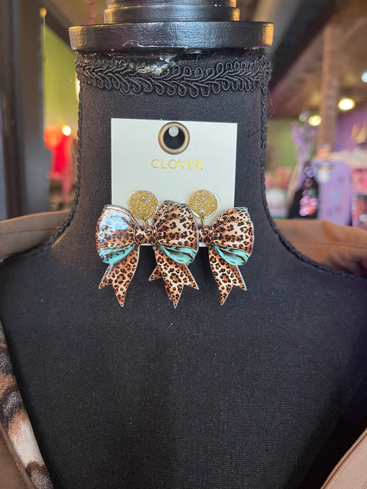 Leopard Printed Acrylic Bow Earrings