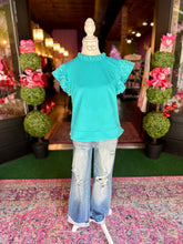 Load image into Gallery viewer, Turquoise Textured &amp; Pearl Embellished Top
