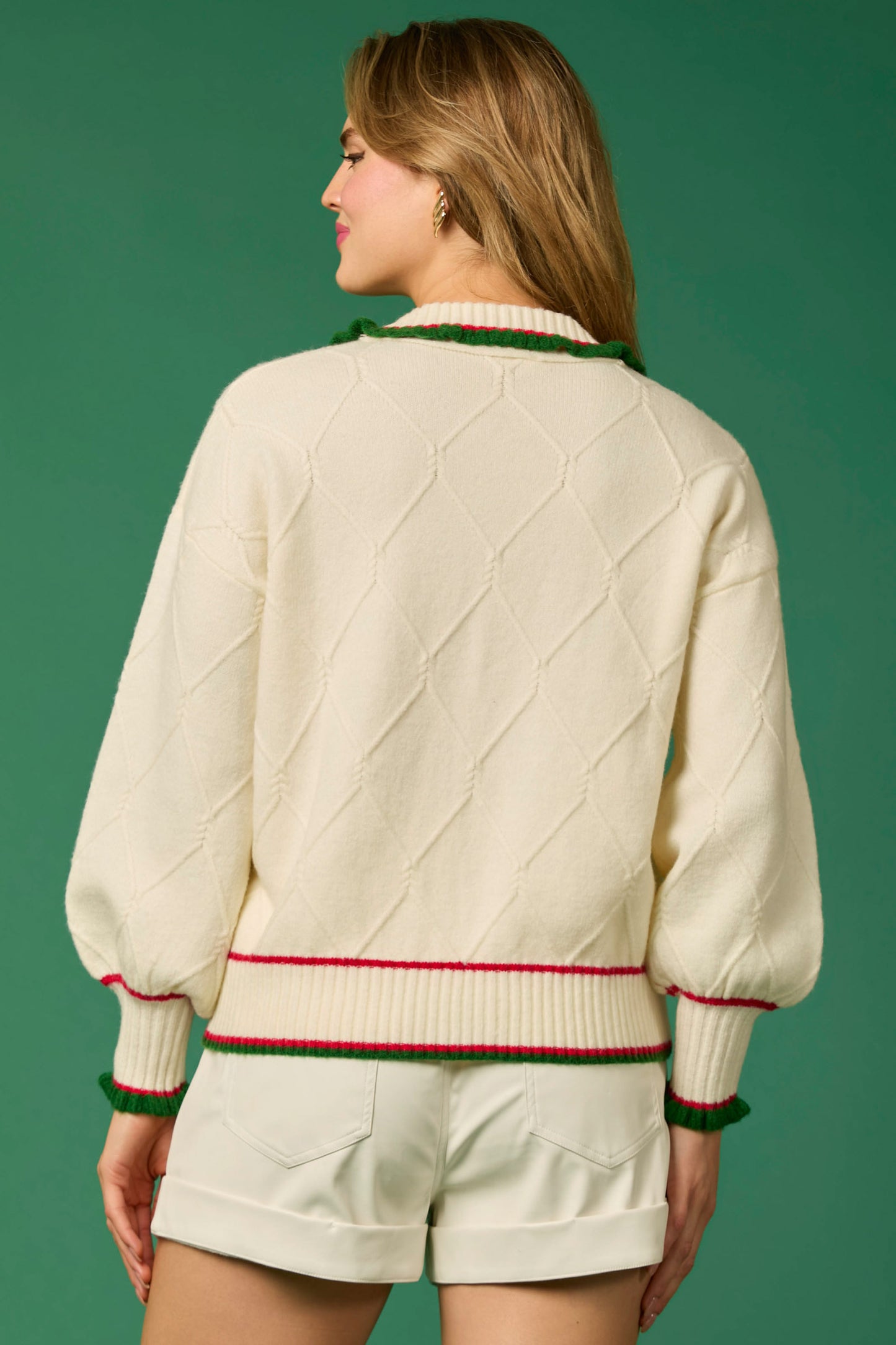 Cream Ruffle Collared Sweater