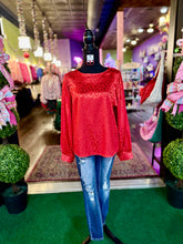 Load image into Gallery viewer, Red Animal Jacquard Satin Blouse
