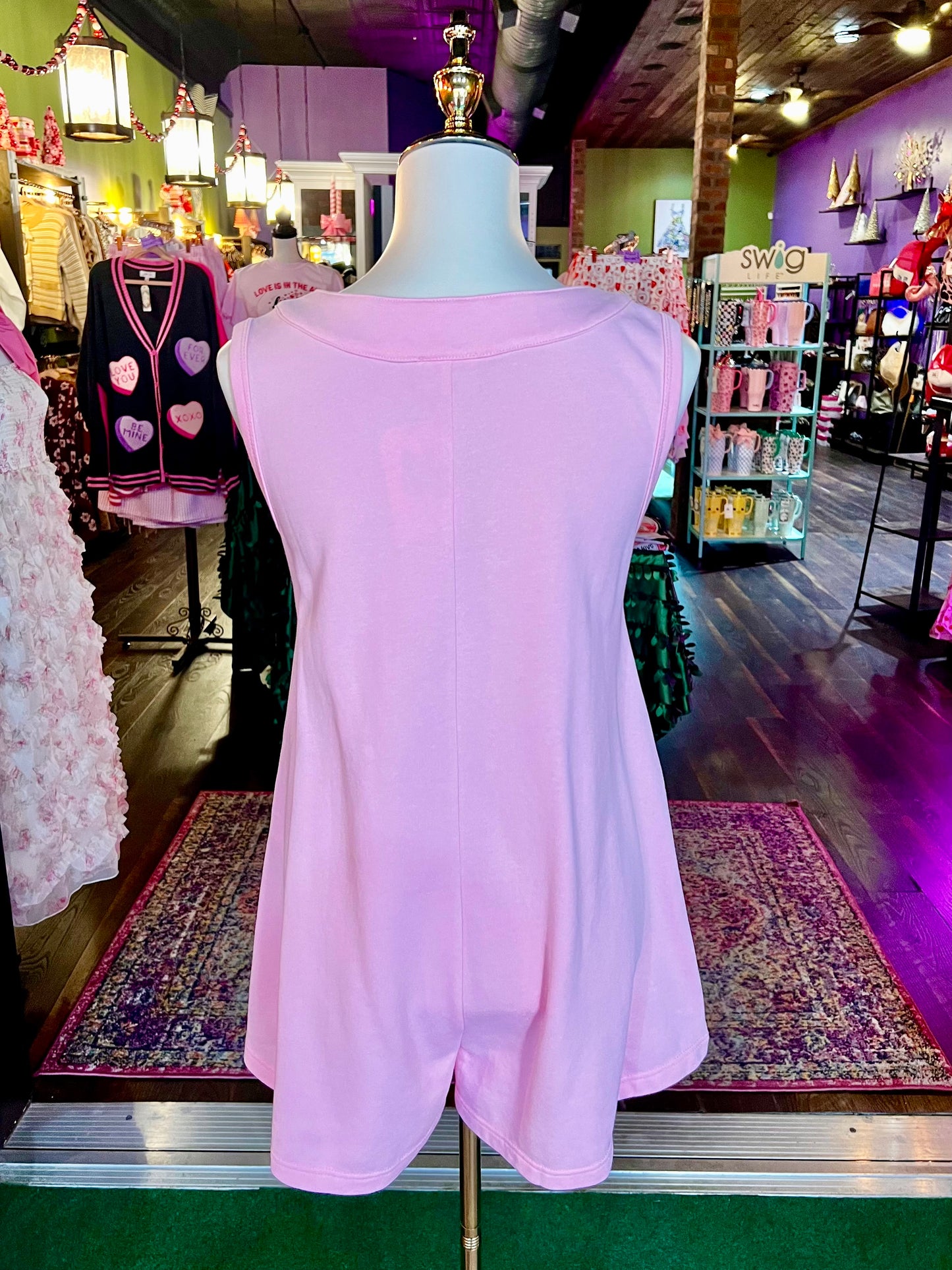 Light Pink Front Tie Pleated Terry Romper