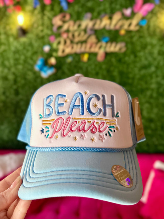 Sky Blue “Beach Please” Trucker Hat