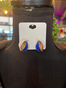 Royal Blue & White Double Crescent Earrings