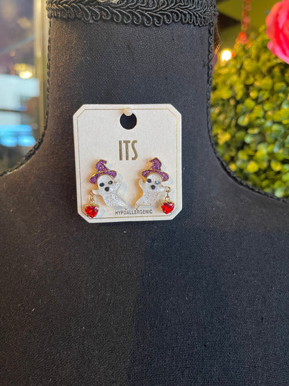Glittery Ghost & Heart Jewel Earrings