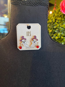 Glittery Ghost & Heart Jewel Earrings