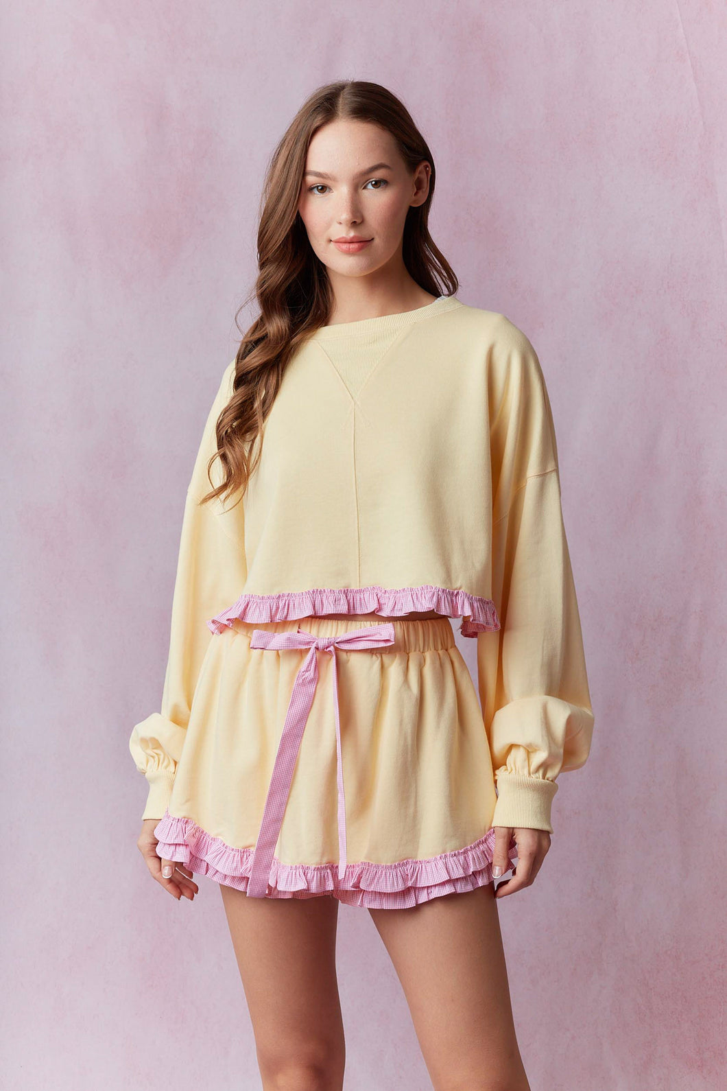 Yellow & Pink Gingham Ruffle Set