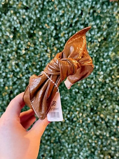 Brown Faux Leather Bow Headband