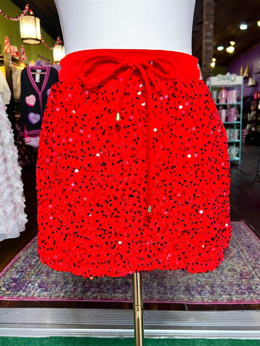 Velvet Hour Red Sequin Skort