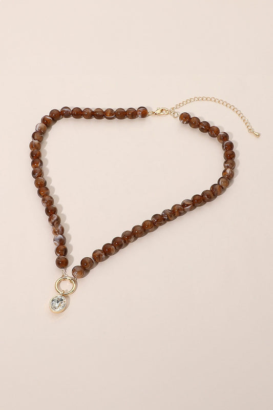 Brown Stone Bezel Charm Pendant Necklace