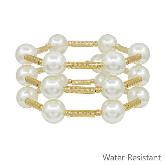 Pearl & Gold Bar Bracelet Set