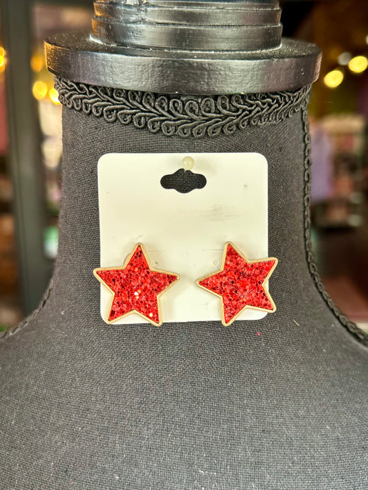 Red Glitter Star Earrings