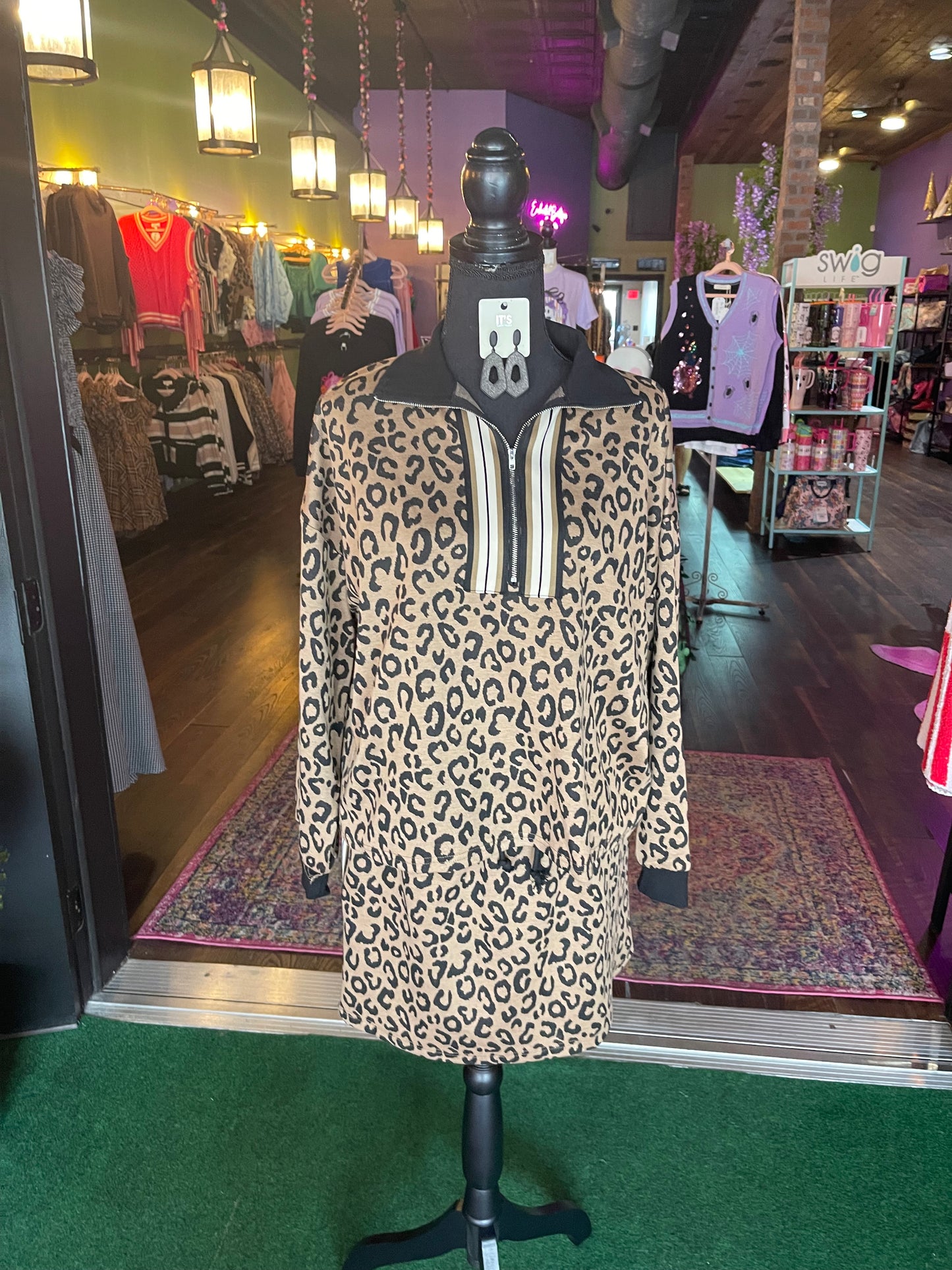 Leopard Half Zip & Skirt Set