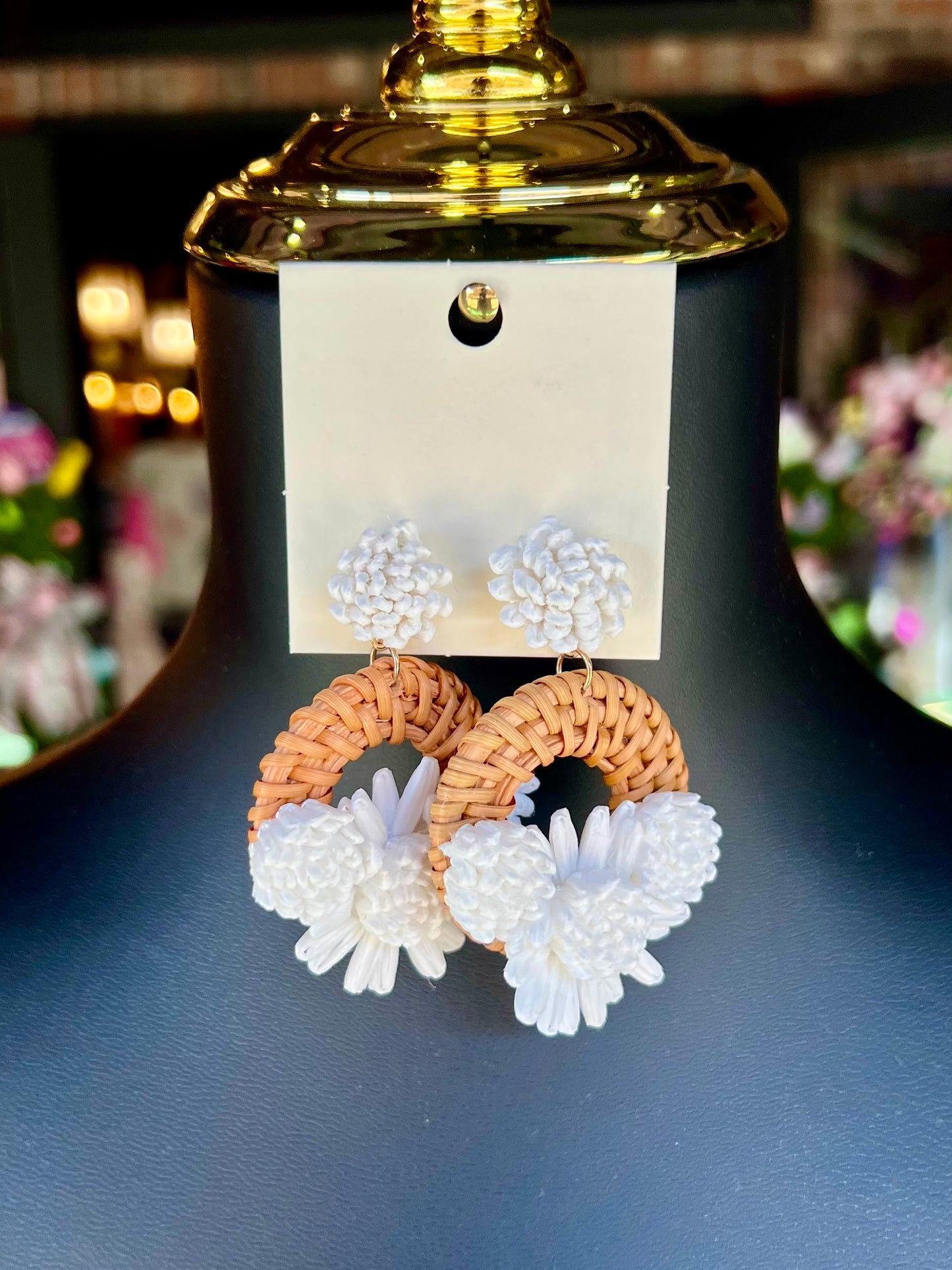 Rattan & Raffia Flower Earrings