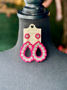 Fuchsia Rhinestone Teardrop Earrings