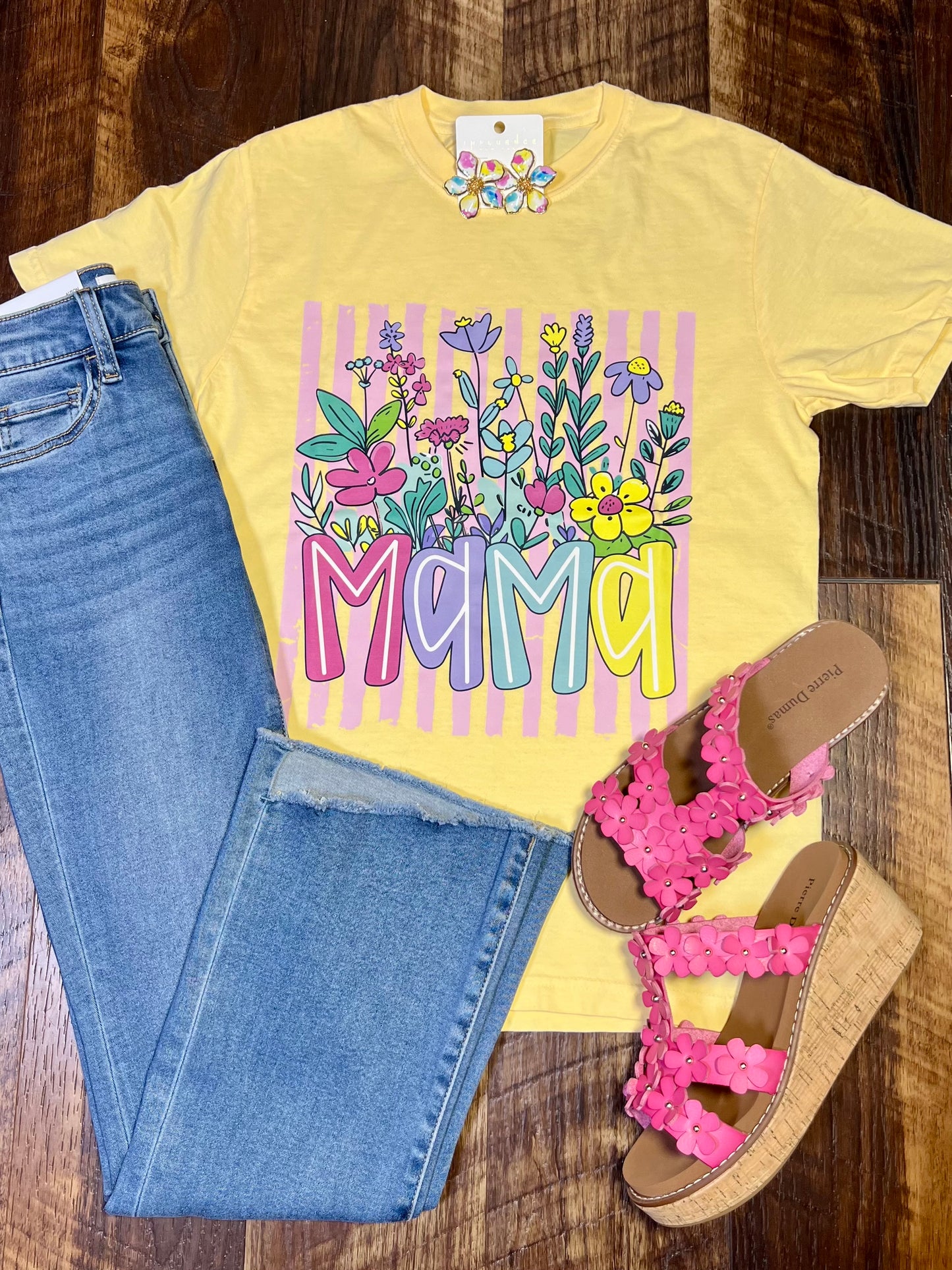 Comfort Colors Floral & Striped “Mama” T-Shirt